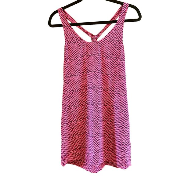 Joie Women's Vibrant Pink Houndstooth Print V-Back Tank Top 100% Silk Summer - Picture 1 of 3